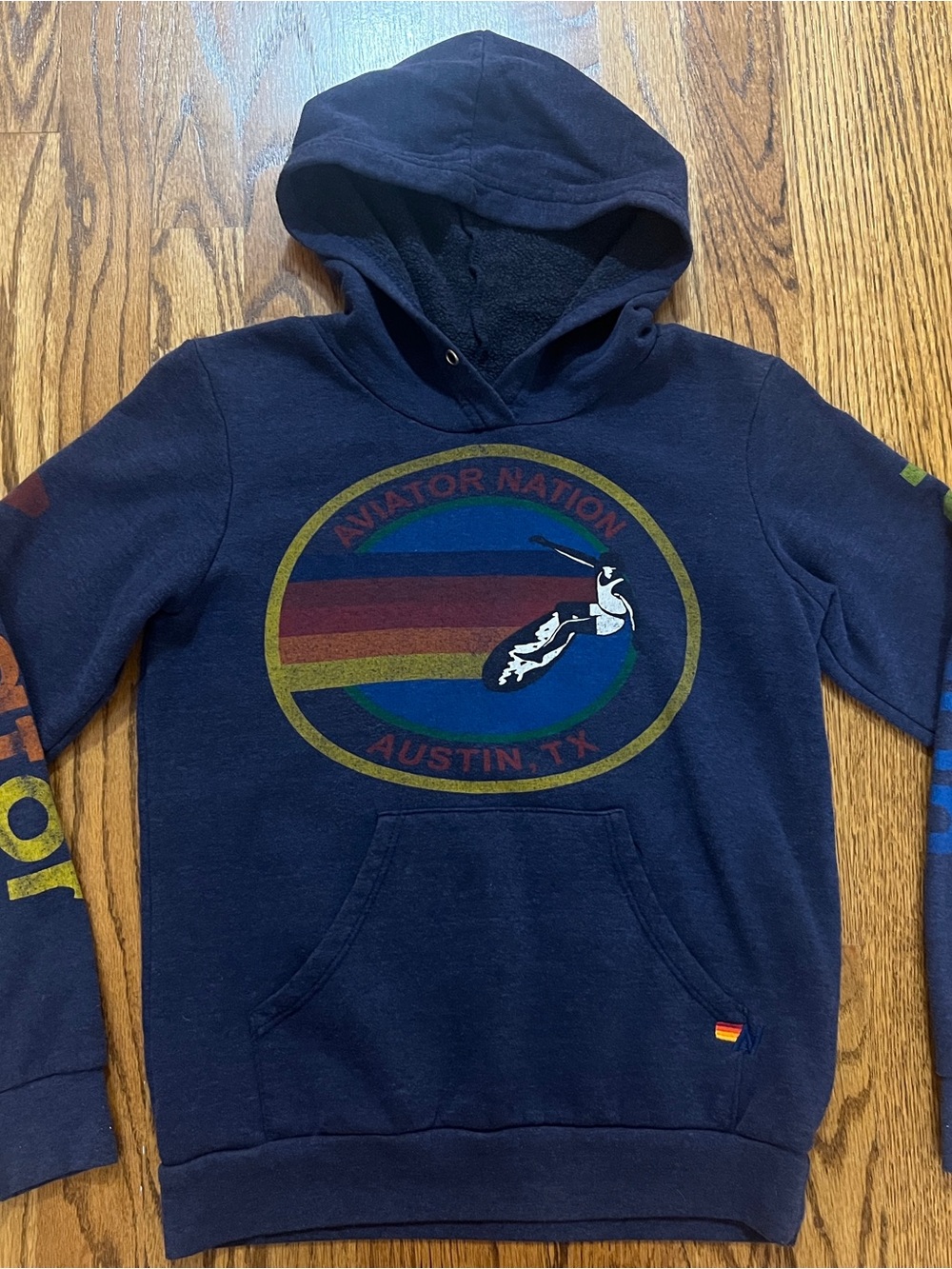 Aviator Nation Navy Hoodie with Rainbow Surf Logo - Picture 2 of 6